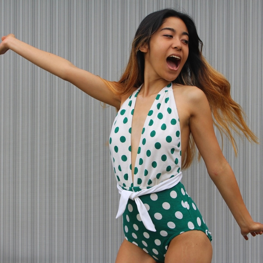 💚🌊Vintage Green&White Polka Dot Swimsuit 💚🌊